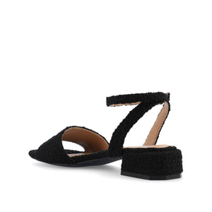 ADLEEY STRAPPY LOW BLOCK HEELS IN TWEED - Black Tweed