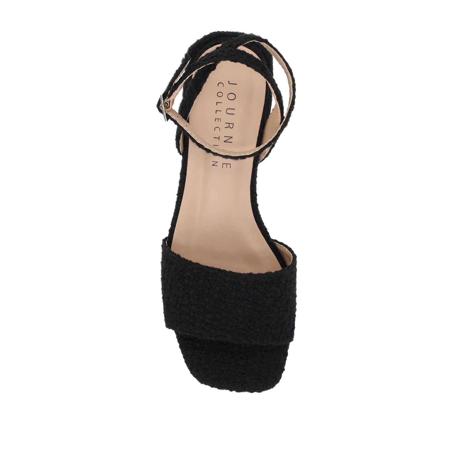 ADLEEY STRAPPY LOW BLOCK HEELS IN TWEED - Black Tweed