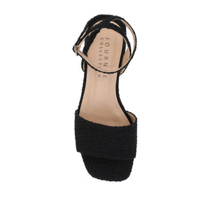 ADLEEY STRAPPY LOW BLOCK HEELS IN TWEED - Black Tweed