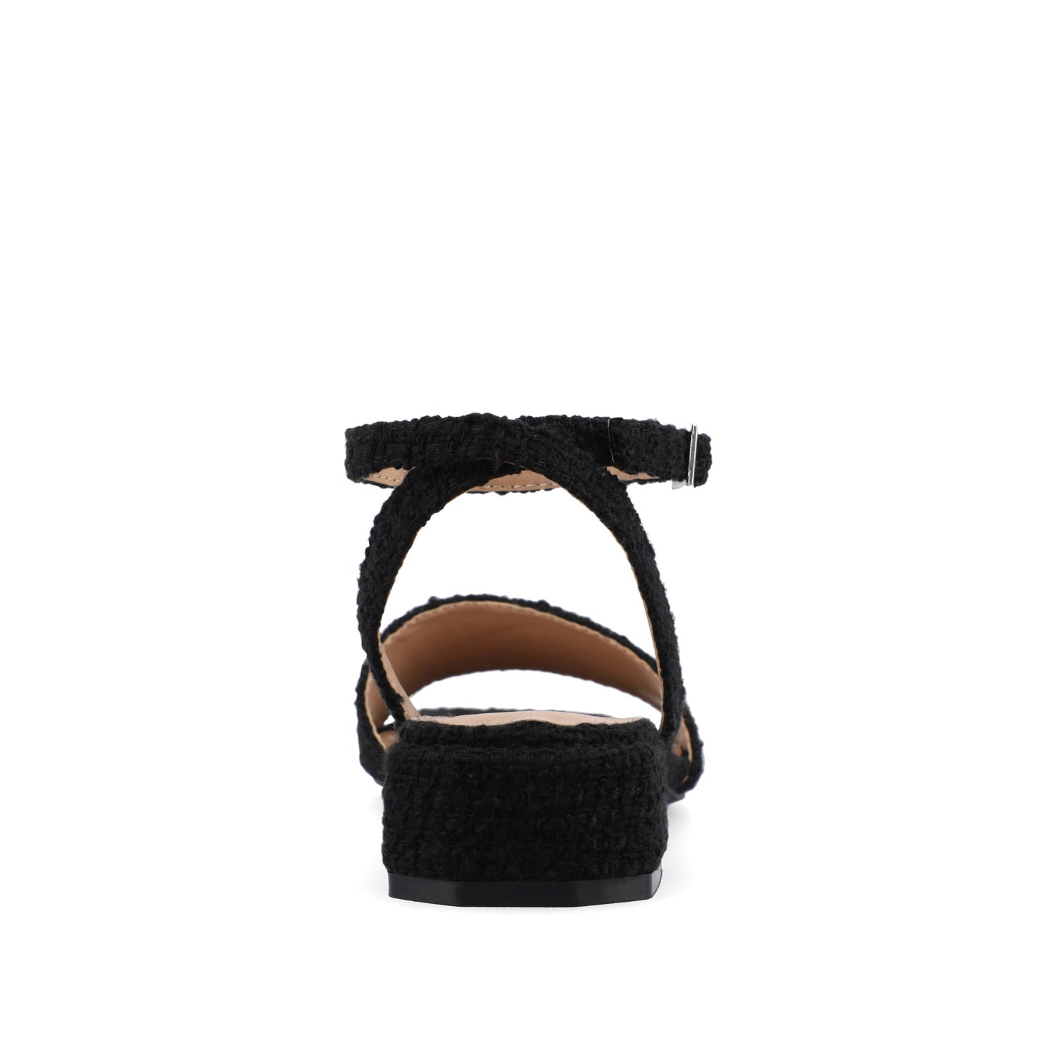 ADLEEY STRAPPY LOW BLOCK HEELS IN TWEED - Black Tweed