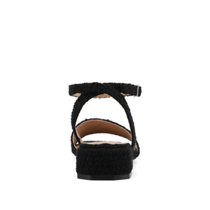 ADLEEY STRAPPY LOW BLOCK HEELS IN TWEED - Black Tweed