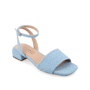 ADLEEY STRAPPY LOW BLOCK HEELS IN TWEED - Blue Tweed 2