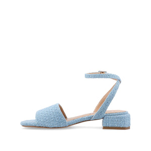 ADLEEY STRAPPY LOW BLOCK HEELS IN TWEED - Blue Tweed 2
