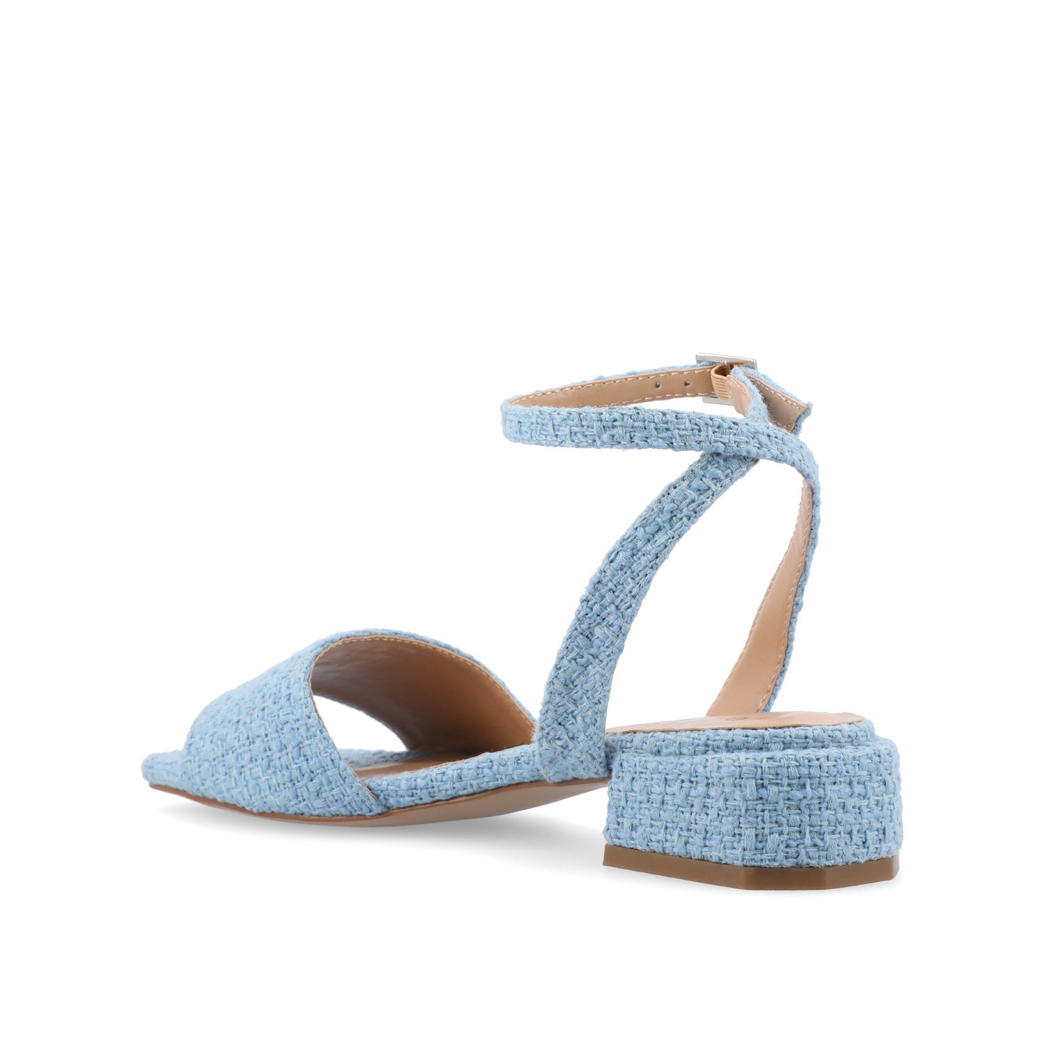 ADLEEY STRAPPY LOW BLOCK HEELS IN TWEED - Blue Tweed 2