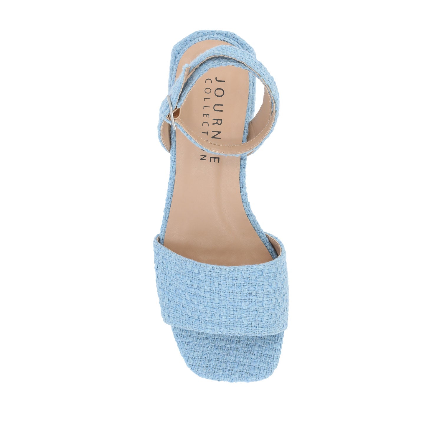ADLEEY STRAPPY LOW BLOCK HEELS IN TWEED - Blue Tweed 2