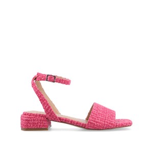 ADLEEY STRAPPY LOW BLOCK HEELS IN TWEED - Magenta Tweed
