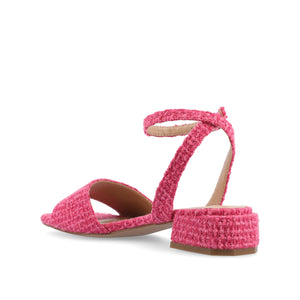 ADLEEY STRAPPY LOW BLOCK HEELS IN TWEED - Magenta Tweed
