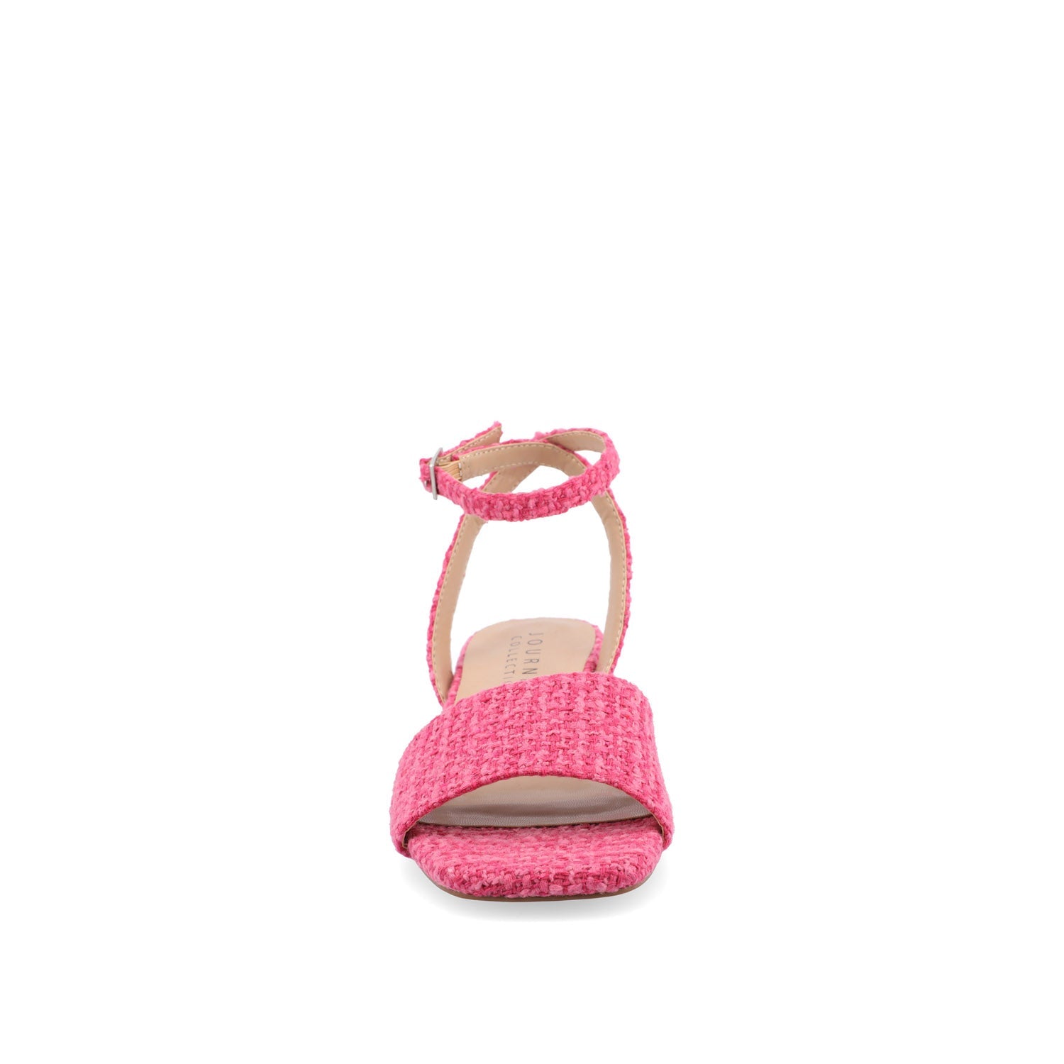 ADLEEY STRAPPY LOW BLOCK HEELS IN TWEED - Magenta Tweed
