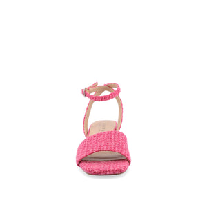 ADLEEY STRAPPY LOW BLOCK HEELS IN TWEED - Magenta Tweed