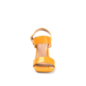 ADRAS STRAPPY BLOCK HEELS IN PATENT - Orange Patent