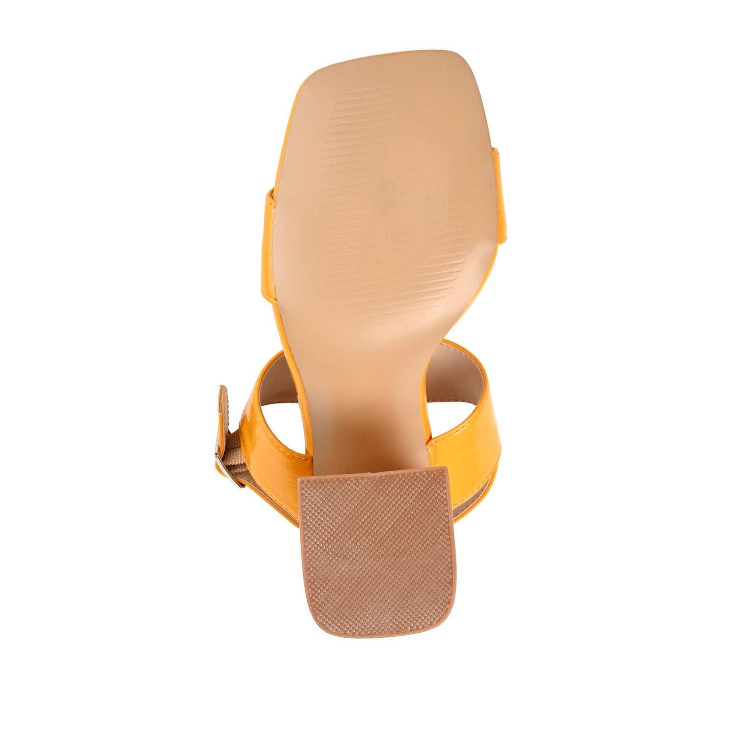 ADRAS STRAPPY BLOCK HEELS IN PATENT - Orange Patent