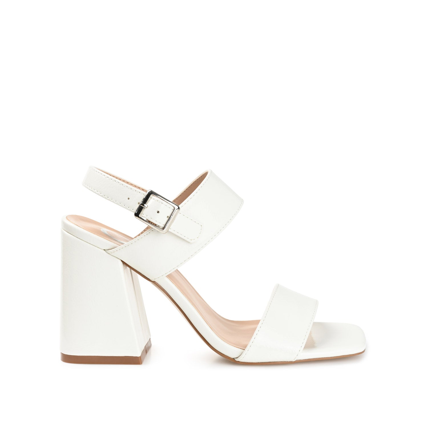ADRAS STRAPPY BLOCK HEELS IN PATENT - White Patent