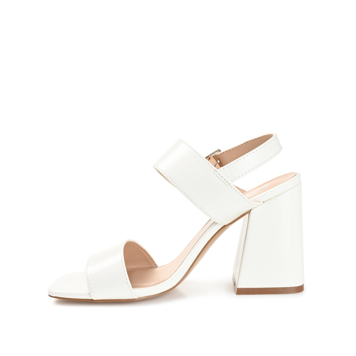 ADRAS STRAPPY BLOCK HEELS IN PATENT - White Patent