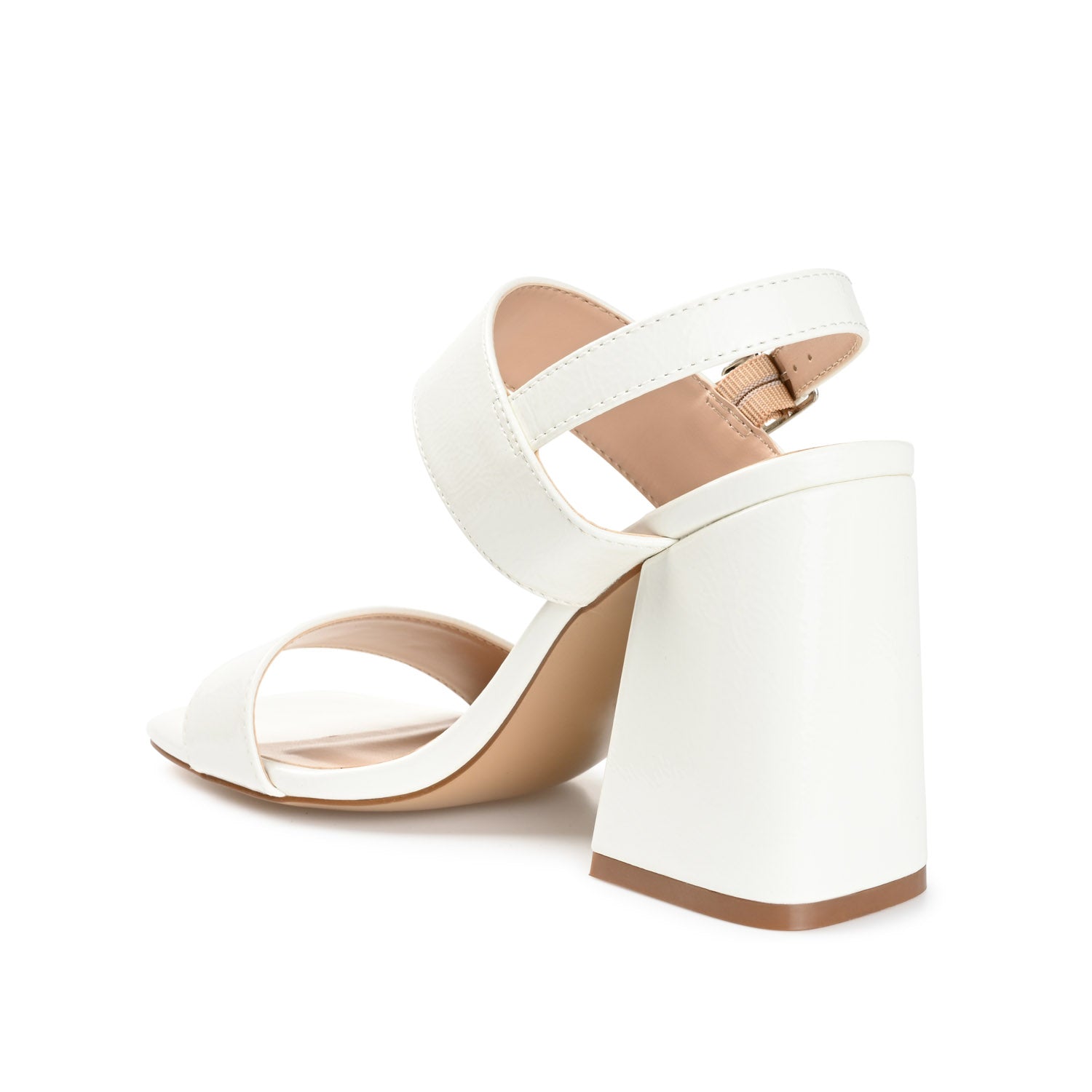 ADRAS STRAPPY BLOCK HEELS IN PATENT - White Patent