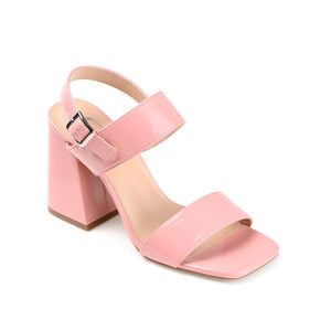 ADRAS STRAPPY BLOCK HEELS IN PATENT - Pink Patent