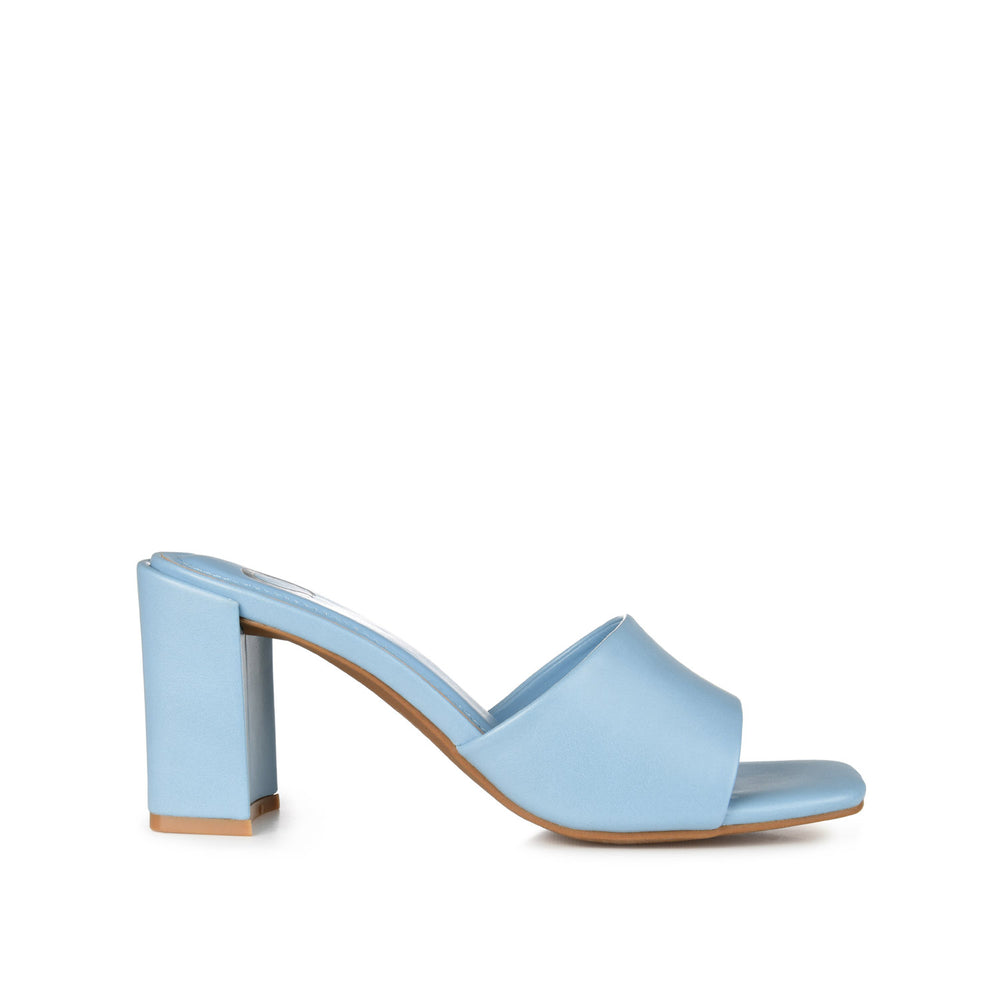 ALISIA MULED BLOCK HEELS IN FAUX LEATHER