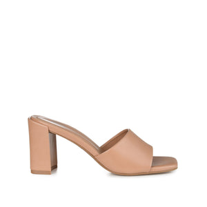 ALISIA MULED BLOCK HEELS IN VEGAN LEATHER - Tan