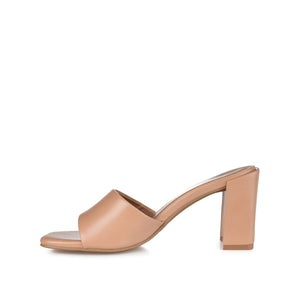 ALISIA MULED BLOCK HEELS IN VEGAN LEATHER - Tan