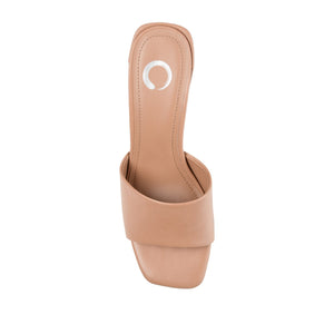 ALISIA MULED BLOCK HEELS IN VEGAN LEATHER - Tan