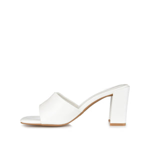 ALISIA MULED BLOCK HEELS IN VEGAN LEATHER - White