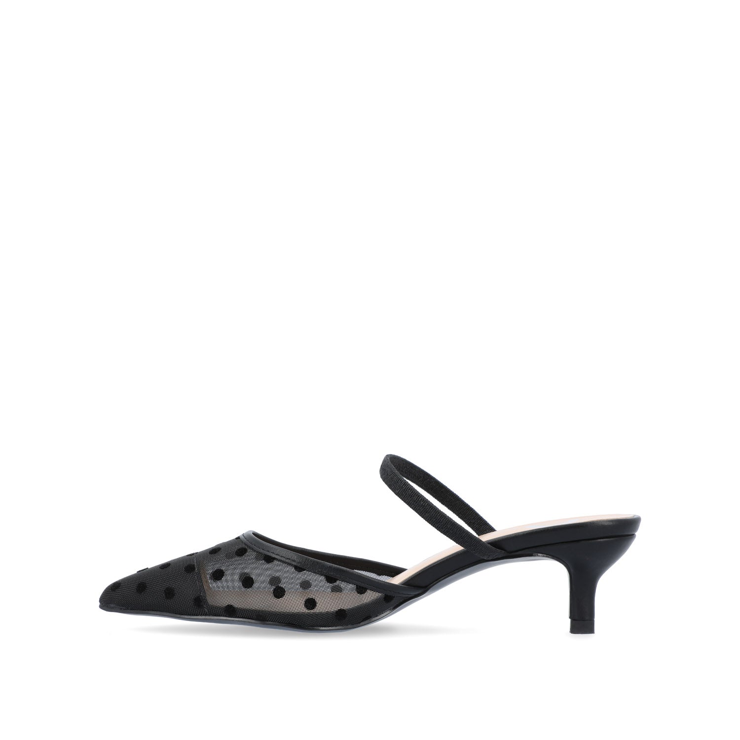 ALLANA POINTED TOE KITTEN HEELS IN MESH - Black Dot Mesh