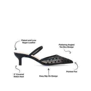 ALLANA POINTED TOE KITTEN HEELS IN MESH - Black Dot Mesh