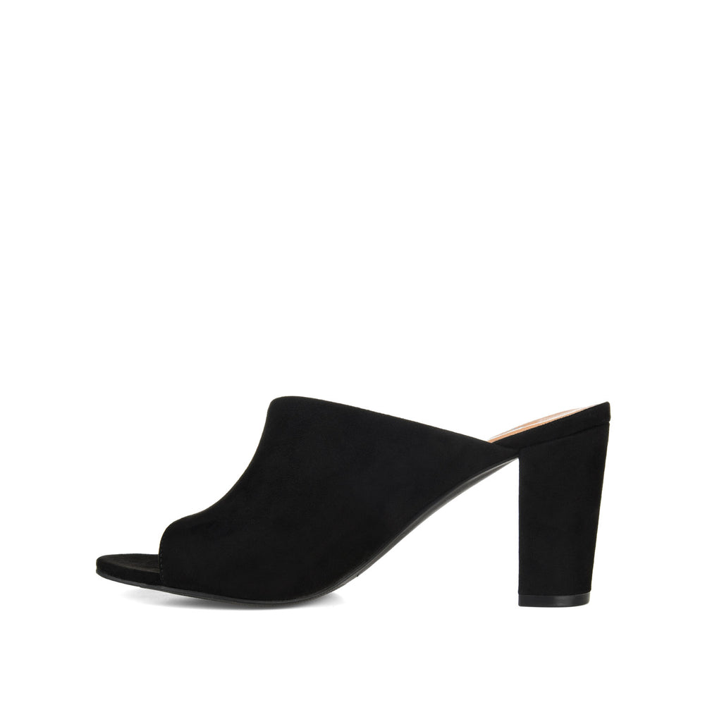 ALLEA MULED BLOCK HEELS IN FAUX SUEDE