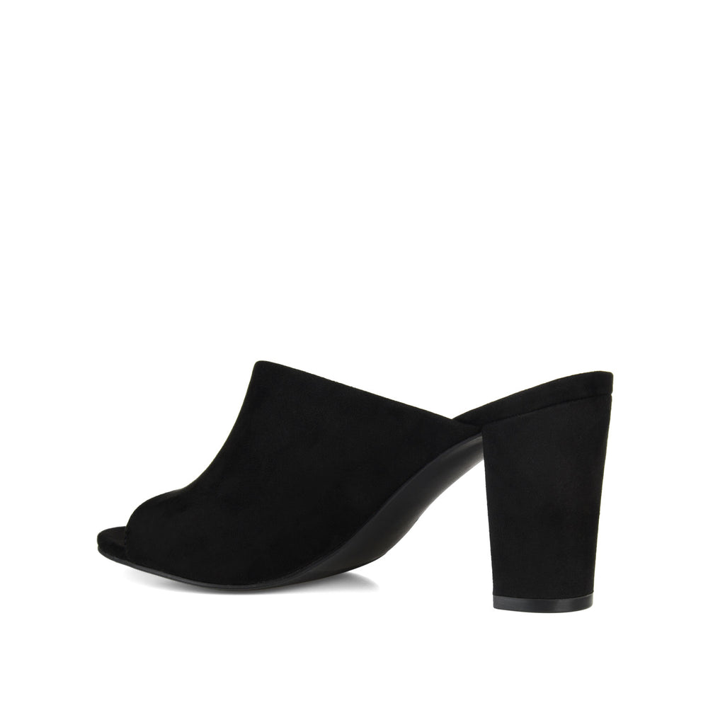 ALLEA MULED BLOCK HEELS IN FAUX SUEDE