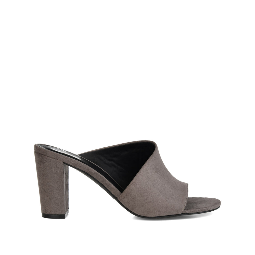 ALLEA MULED BLOCK HEELS IN FAUX SUEDE