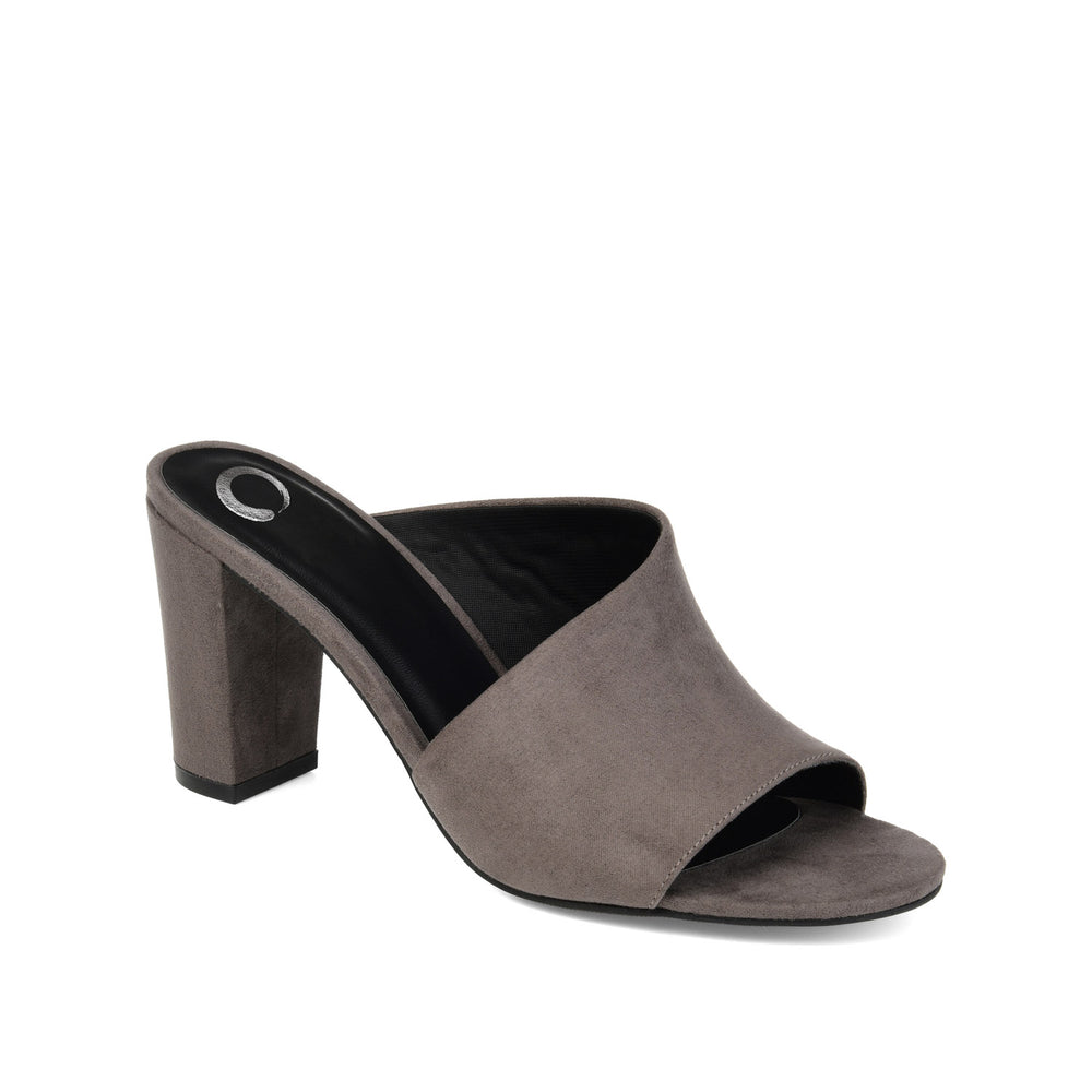 ALLEA MULED BLOCK HEELS IN FAUX SUEDE