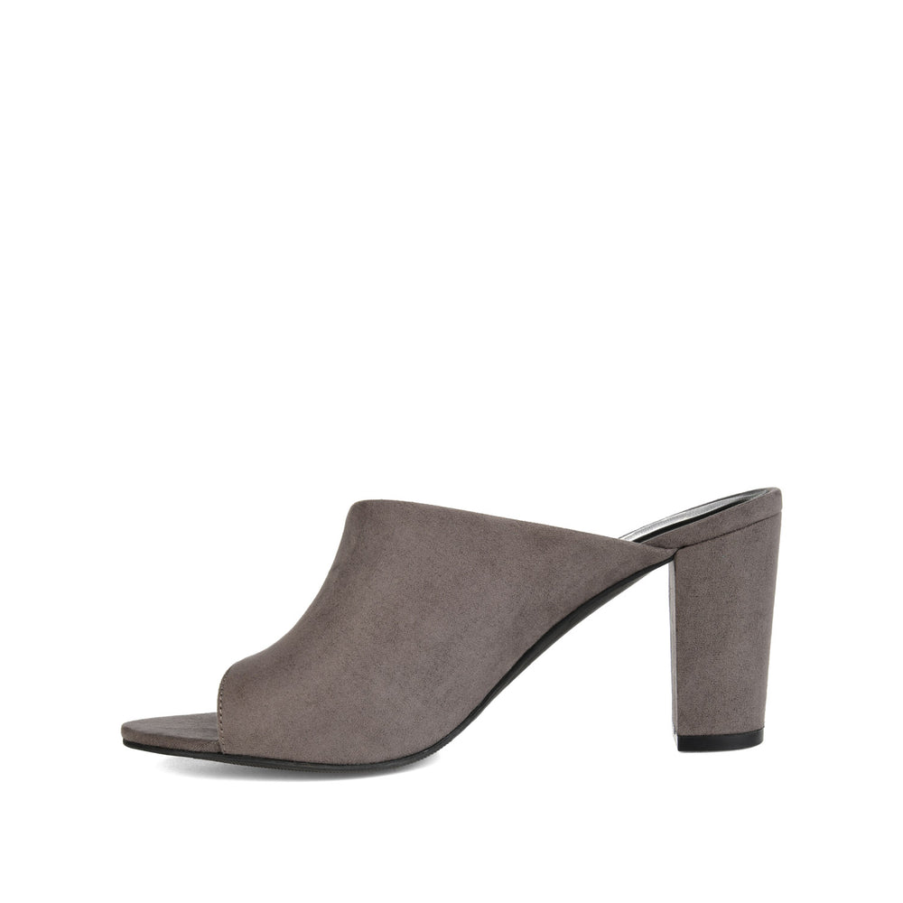 ALLEA MULED BLOCK HEELS IN FAUX SUEDE