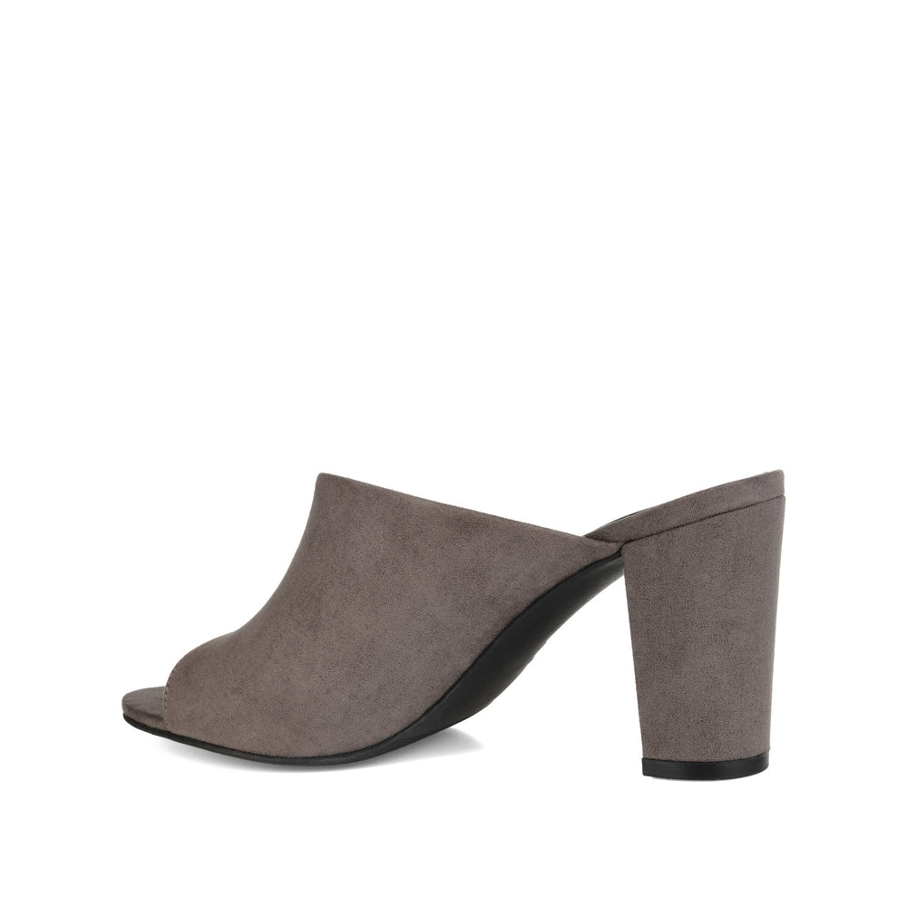 ALLEA MULED BLOCK HEELS IN FAUX SUEDE