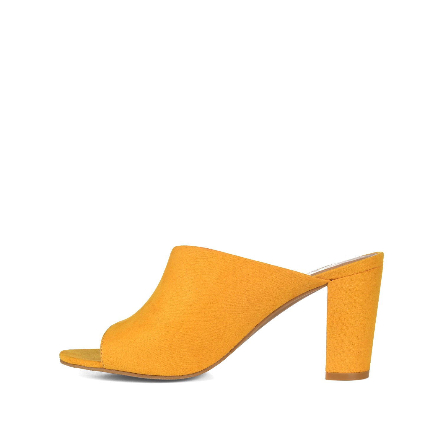 ALLEA BLOCK HEELED MULES IN WIDE - Mustard Faux Suede