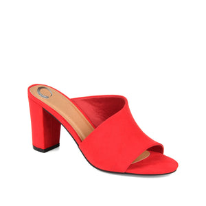 ALLEA BLOCK HEELED MULES IN WIDE - Red Faux Suede