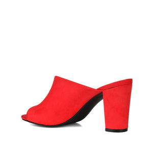 ALLEA BLOCK HEELED MULES IN WIDE - Red Faux Suede