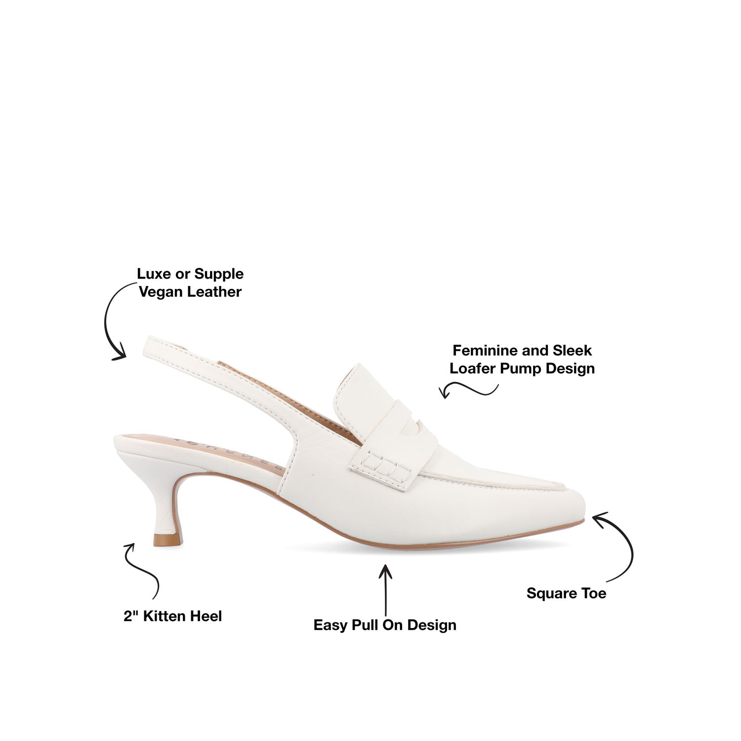 AMORY KITTEN HEEL LOAFERS IN VEGAN LEATHER IN WIDE - White