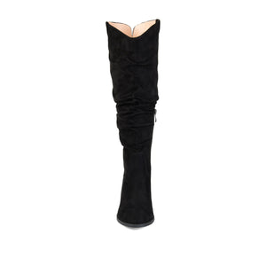 ANEIL KNEE HIGH BOOTS IN X-WIDE CALF - Black Faux Suede