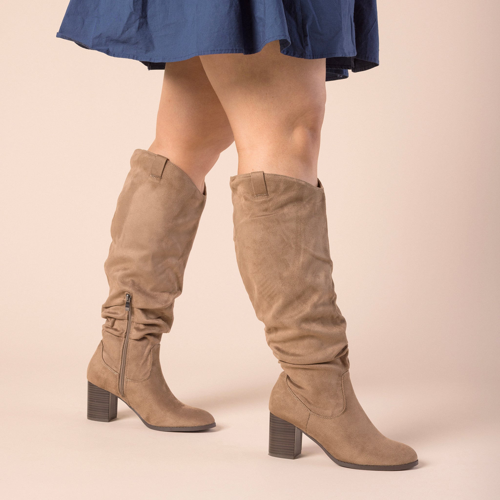 ANEIL KNEE HIGH BOOTS IN X-WIDE CALF - Taupe Suede