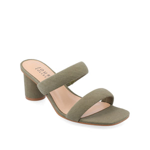 ANIKO BLOCK HEEL MULES IN FABRIC - Green Fabric