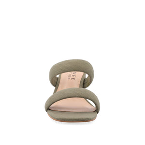 ANIKO BLOCK HEEL MULES IN FABRIC - Green Fabric