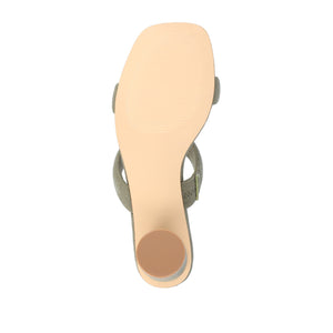 ANIKO BLOCK HEEL MULES IN FABRIC - Green Fabric