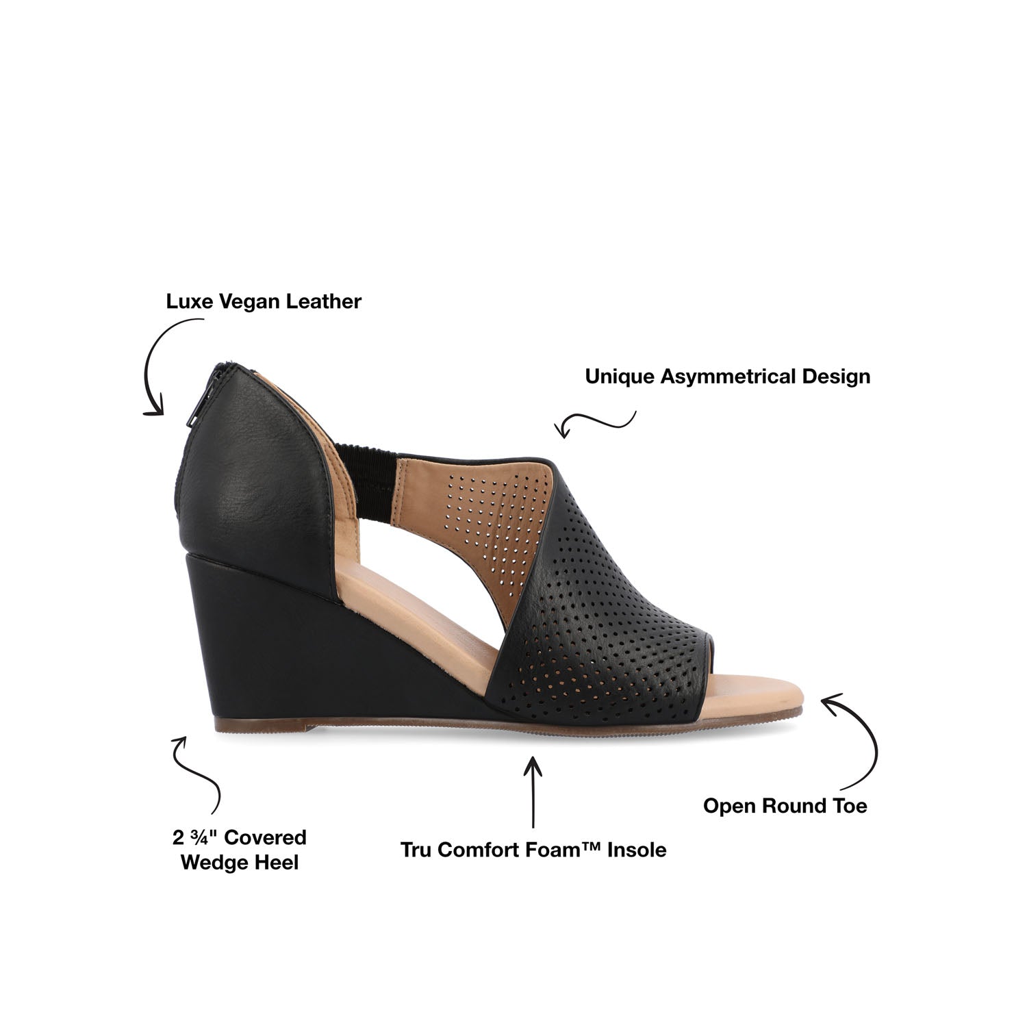 ARETHA WEDGE HEEL SANDALS IN VEGAN LEATHER - Black PU