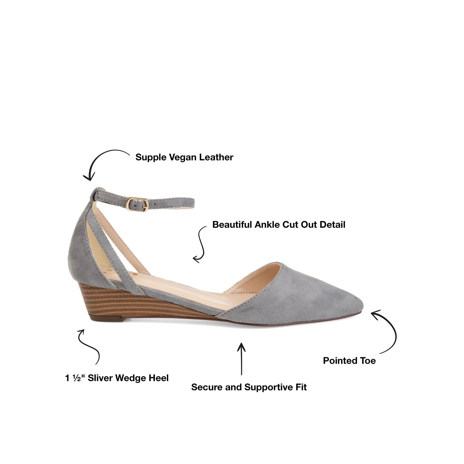 ARKIE D'ORSAY WEDGE HEELS IN FAUX SUEDE - Grey