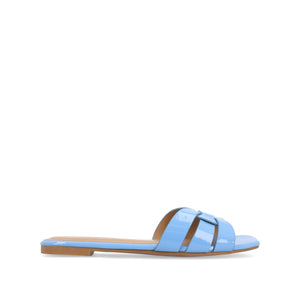 ARRINA STATEMENT PATENT SLIDE SANDALS IN WIDE - Blue Patent
