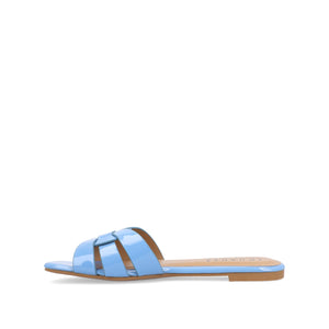 ARRINA SLIDE SANDALS IN STATEMENT PATENT - Blue Patent