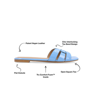 ARRINA STATEMENT PATENT SLIDE SANDALS IN WIDE - Blue Patent