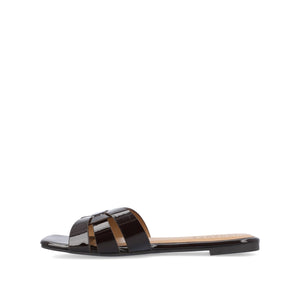 ARRINA BASIC PATENT SLIDE SANDALS IN WIDE - Brown Patent