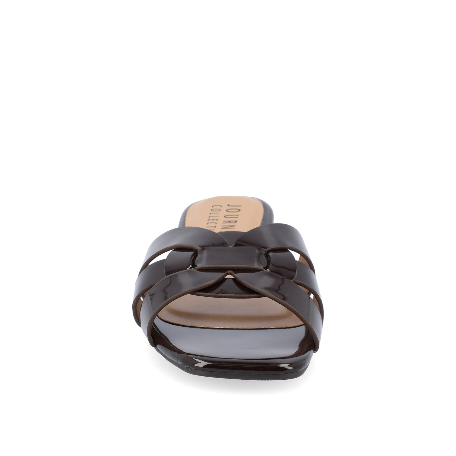ARRINA BASIC PATENT SLIDE SANDALS IN WIDE - Brown Patent