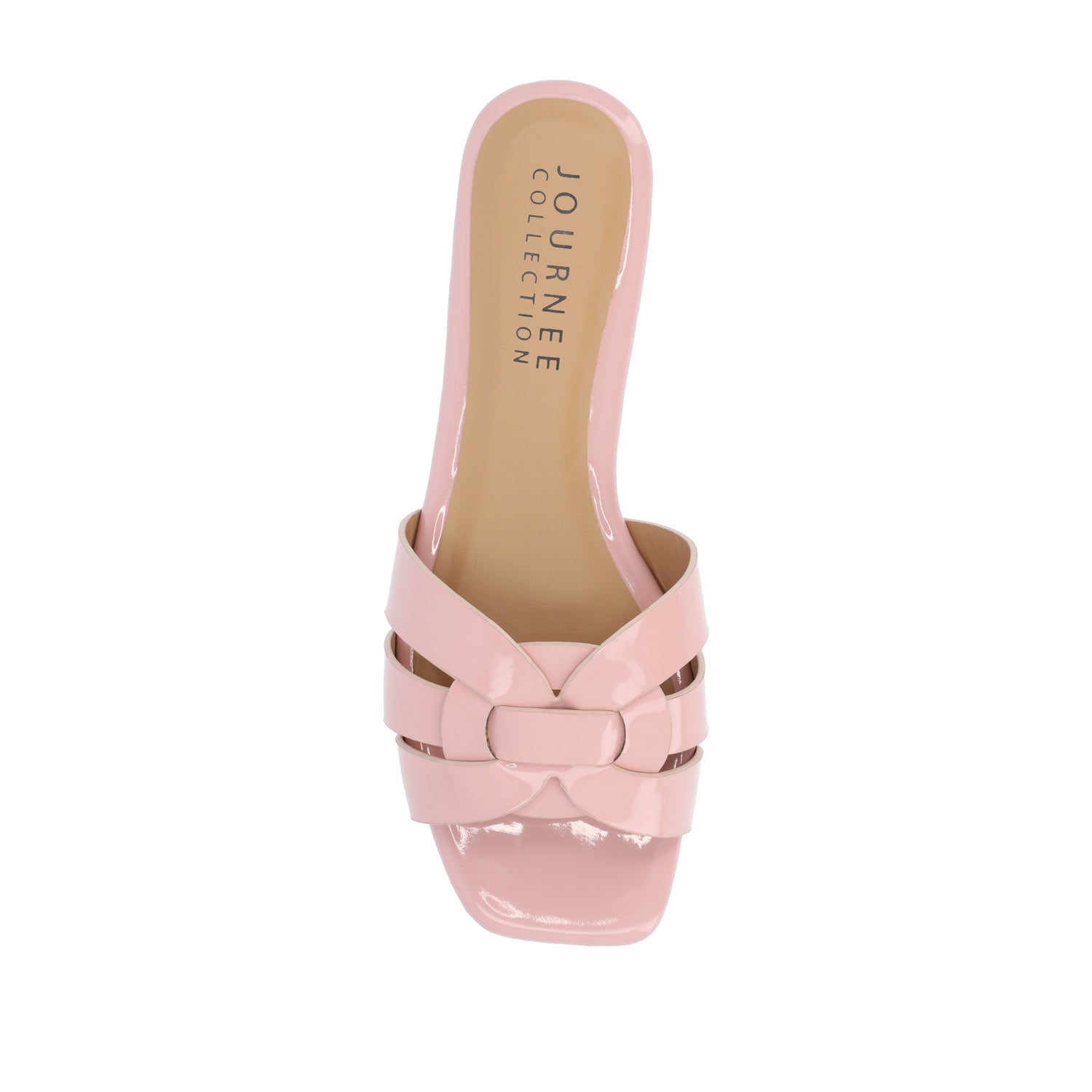 ARRINA SLIDE SANDALS IN STATEMENT PATENT - Blush Patent