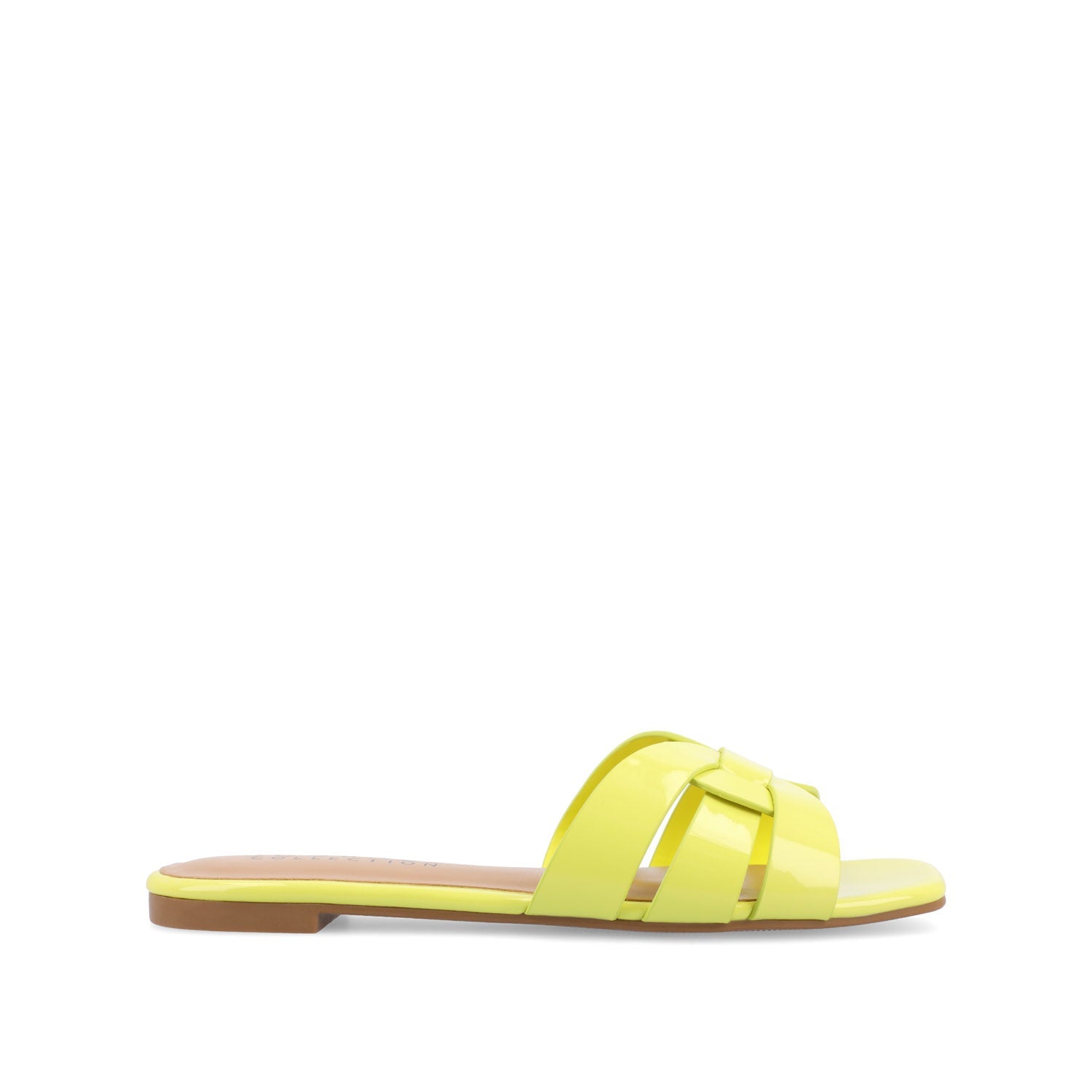 ARRINA SLIDE SANDALS IN STATEMENT PATENT - Yellow Patent